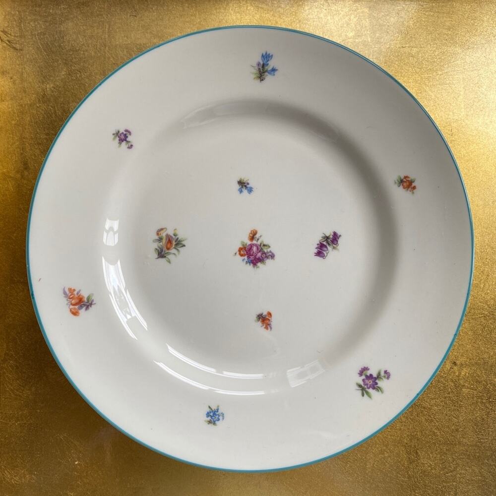 Pickard China Edgerton LORRAINE Creamy/Aqua‎ Floral Salad Luncheon Plates USA